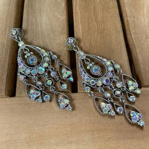 Aurora Boealis Crystal Beaded Chandelier Earrings